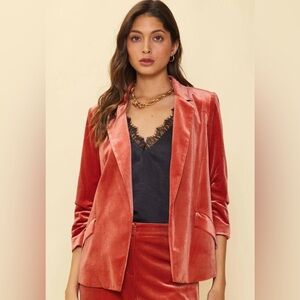 Skies Are Blue Burnt Orange Velvet Blazer Small